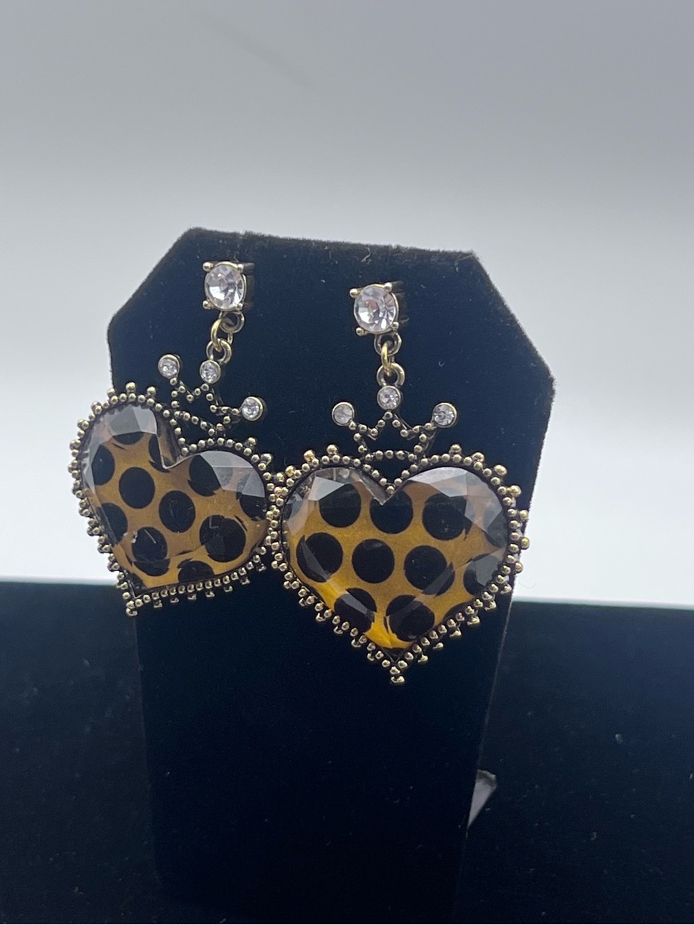 Heart Drop Leopard Print Earrings - Gold and Black